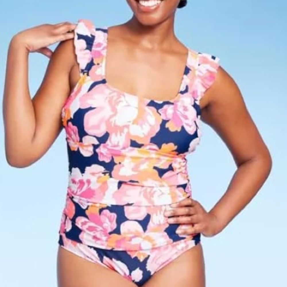Kona Sol Floral Ruffle Sleeve One Piece Swimsuit Regular/Plus Sizes NEW